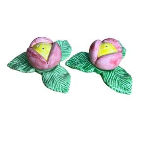 Vintage Cottage Rose Porta Ken Cornet Floral Hand Painted Salt &‎ Pepper Shakers